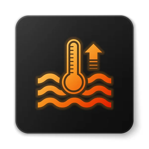 Orange glödande neon Vattentermometer mäter värme och kall ikon isolerad på vit bakgrund. Termometerutrustning som visar varmt eller kallt väder. Svart fyrkant. Vektor Illustration — Stock vektor