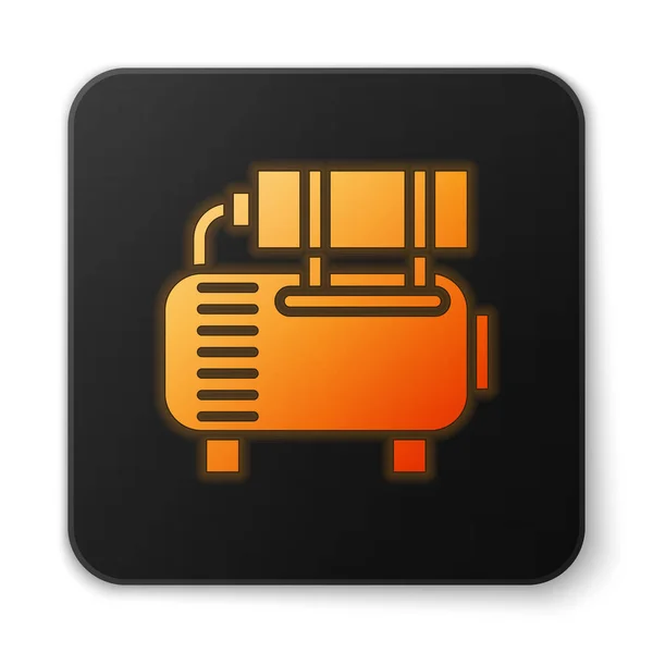 Oranžový zářící neon Ikona kompresoru vzduchu izolovaná na bílém pozadí. Černý knoflík. Vektorová ilustrace — Stockový vektor