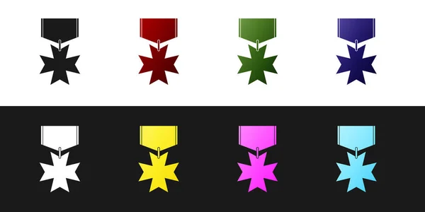 Definir ícone de medalha de recompensa militar isolado em fundo preto e branco. Assinatura do exército. Ilustração vetorial — Vetor de Stock