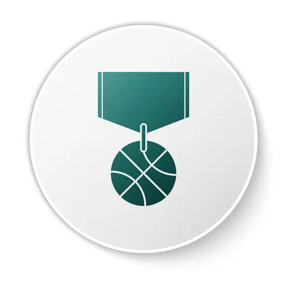 Зелена баскетбольна медаль з іконою стрічки ізольована на білому тлі. Кнопка білого кола. Векторний приклад — стоковий вектор