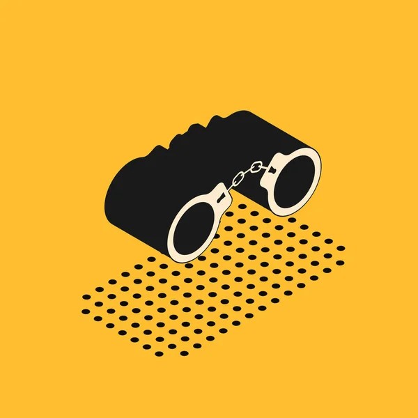 Isometric Handcuffs icon isolated on yellow background. Vector Illustration — Stock Vector