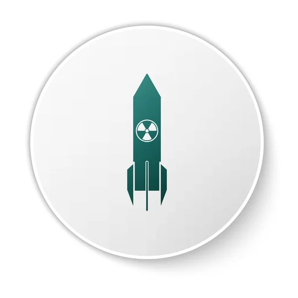 Значок зеленої ядерної ракети ізольовано на білому тлі. Ракетна бомба летить вниз. Кнопка білого кола. Векторна ілюстрація — стоковий вектор