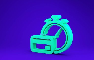 Yeşil Hızlı Ödemeler simgesi mavi arkaplanda izole edildi. Hızlı para transferi ödemesi. Finansal hizmetler, hızlı kredi, zaman para, nakit iade konsepti. Minimalizm kavramı. 3d illüstrasyon 3d canlandırma