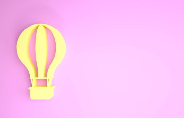 Sarı Sıcak Hava Balonu ikonu pembe arka planda izole edildi. Seyahat için hava taşımacılığı. Minimalizm kavramı. 3d illüstrasyon 3B canlandırma