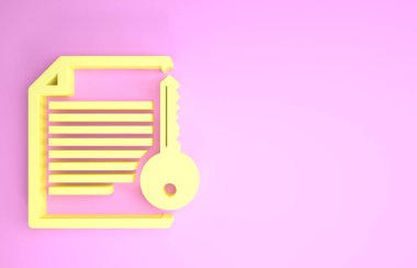 Sarı Akıllı sözleşme simgesi pembe arka planda izole edildi. Engelleme teknolojisi, kripto para madenciliği, bitcoin, altsikkeler, dijital para piyasası. Minimalizm kavramı. 3d illüstrasyon 3d canlandırma