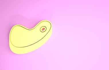 Pembe arka planda izole edilmiş sarı biftek ikonu. Minimalizm kavramı. 3d illüstrasyon 3d canlandırma