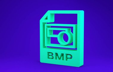 Green Bmp dosya dökümanı. Mavi arkaplanda bmp düğmesi simgesi indir. Bmp dosya sembolü. Minimalizm kavramı. 3d illüstrasyon 3d canlandırma