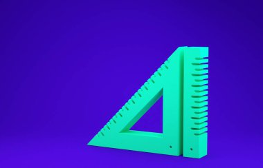 Mavi arkaplanda yeşil üçgen cetvel simgesi izole edildi. Düz sembol. Geometrik sembol. Minimalizm kavramı. 3d illüstrasyon 3B canlandırma