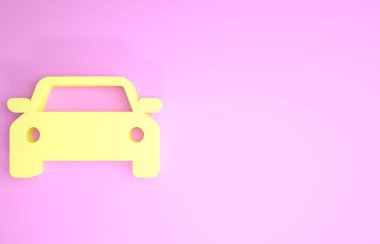 Sarı Araba simgesi pembe arka planda izole edildi. Minimalizm kavramı. 3d illüstrasyon 3B canlandırma