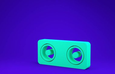 Mavi arkaplanda yeşil Stereo hoparlör simgesi izole edildi. Ses sistemi hoparlörleri. Müzik ikonu. Müzikal sütun hoparlörü. Minimalizm kavramı. 3d illüstrasyon 3B canlandırma