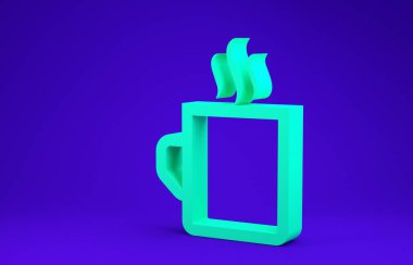 Yeşil kahve fincanı resmi mavi arkaplanda izole edilmiş. Çay fincanı. Sıcak içecek kahvesi. Minimalizm kavramı. 3d illüstrasyon 3d canlandırma