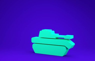 Mavi arka planda yeşil askeri tank ikonu izole edildi. Minimalizm kavramı. 3d illüstrasyon 3B canlandırma