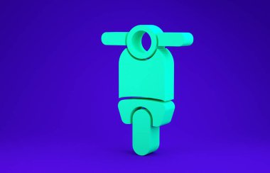 Mavi arkaplanda yeşil Scooter simgesi izole edildi. Minimalizm kavramı. 3d illüstrasyon 3B canlandırma