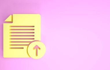 Sarı Gönderme dosya simgesi pembe arkaplanda izole edildi. Dosya belgesi sembolü. Belge oku. Minimalizm kavramı. 3d illüstrasyon 3d canlandırma