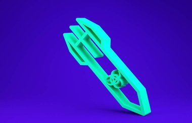 Yeşil Biyolojik Tehlike roket ikonu mavi arka planda izole edildi. Roket bombası düşüyor. Minimalizm kavramı. 3d illüstrasyon 3d canlandırma