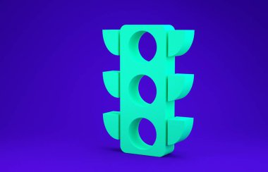 Mavi arkaplanda yeşil trafik ışığı simgesi izole edildi. Minimalizm kavramı. 3d illüstrasyon 3B canlandırma
