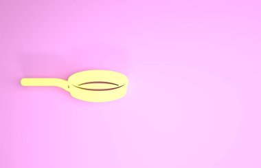 Pembe arka planda izole edilmiş sarı tava simgesi. Kızartma veya kızartma gıda sembolü. Minimalizm kavramı. 3d illüstrasyon 3B canlandırma