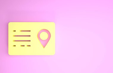 Sarı adres defteri simgesi pembe arka planda izole edilmiş. Telefon rehberi. Minimalizm kavramı. 3d illüstrasyon 3d canlandırma