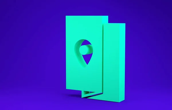 Portada verde libro guía de viaje icono aislado sobre fondo azul. Concepto minimalista. 3D ilustración 3D render —  Fotos de Stock