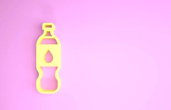 Gul flaska med vatten ikon isolerad på rosa bakgrund. Läsk aqua drink tecken. Minimalistiskt koncept. 3D-återgivning för 3D — Stockfoto