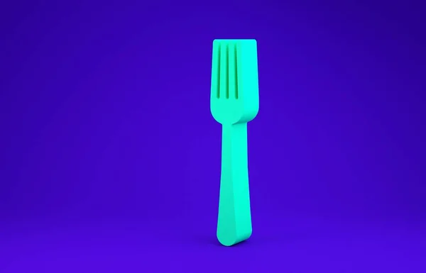 Ikon Green Fork diisolasi dengan latar belakang biru. Simbol Cutlery. Konsep minimalisme. Tampilan 3D ilustrasi 3d — Stok Foto
