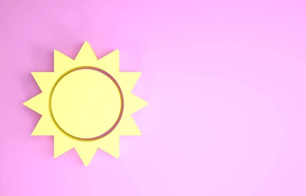 Icona Sole giallo isolato su sfondo rosa. Concetto minimalista. Illustrazione 3d rendering 3D — Foto Stock