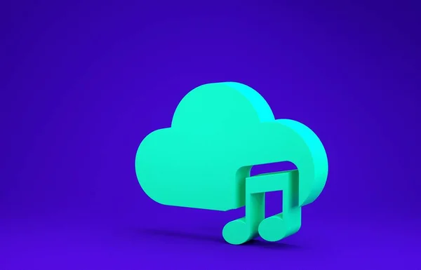 Ícone de serviço de streaming de música verde isolado no fundo azul. Computação em nuvem de som, streaming de mídia online, música online, onda de áudio. Conceito de minimalismo. 3D ilustração 3D render — Fotografia de Stock