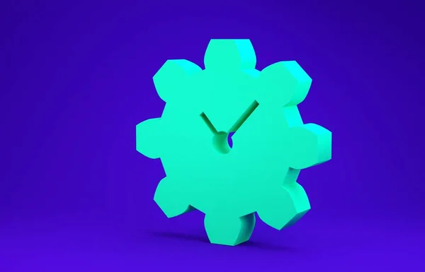 Ikona Green Time Management odizolowana na niebieskim tle. Znak zegara i przekładni. Symbol produktywności. Koncepcja minimalizmu. Ilustracja 3D 3D renderowania — Zdjęcie stockowe