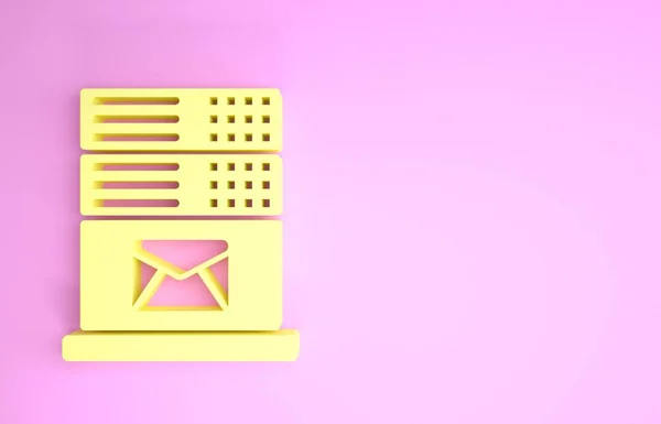 Yellow Mail server icon isolated on pink background. Minimalism concept. 3d illustration 3D render — 스톡 사진