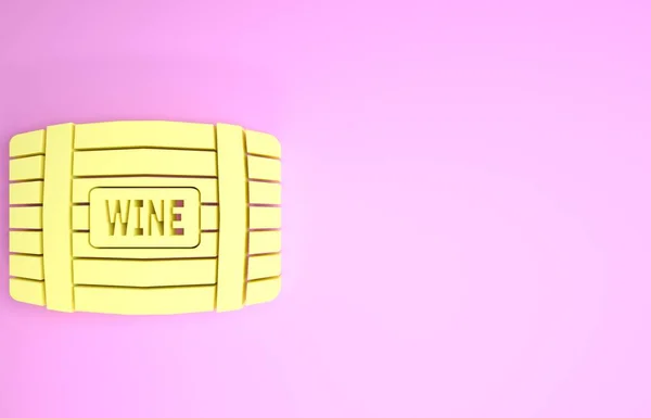 Baril en bois jaune pour icône du vin isolé sur fond rose. Concept de minimalisme. Illustration 3D rendu 3D — Photo