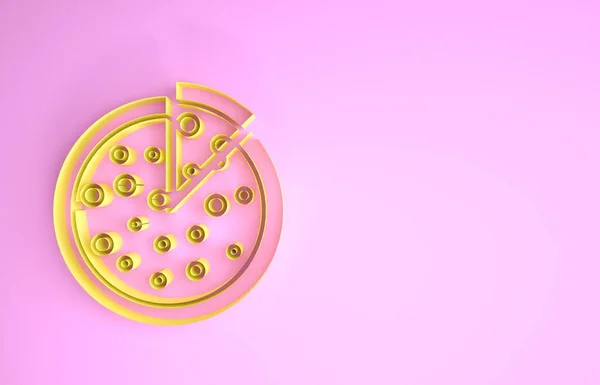 Желтая Пицца значок изолирован на розовом фоне. Концепция минимализма. 3D-рендеринг — стоковое фото