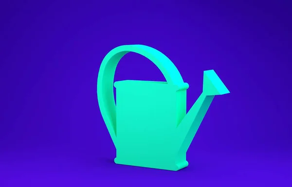 Green Watering can icon isolated on blue background. Irrigation symbol. Minimalism concept. 3d illustration 3D render — Stock Photo, Image