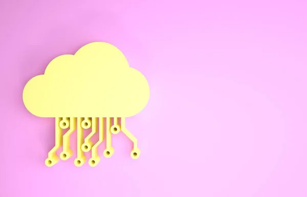 Giallo Internet delle cose icona isolata su sfondo rosa. Concetto di progettazione cloud computing. Connessione di rete digitale. Concetto minimalista. Illustrazione 3d rendering 3D — Foto Stock