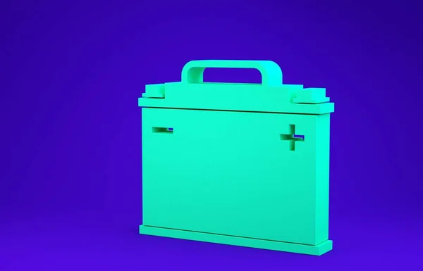 Icona batteria auto verde isolato su sfondo blu. Accumulatore di energia della batteria e batteria accumulatore di elettricità. Concetto minimalista. Illustrazione 3d rendering 3D — Foto Stock