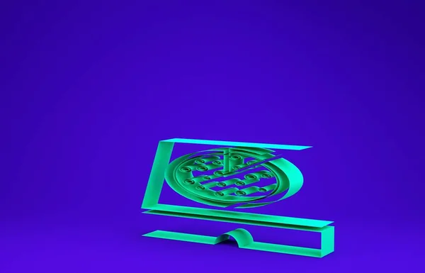 Grüne Pizza in Karton-Ikone isoliert auf blauem Hintergrund. Box mit Layout-Elementen. Minimalismus-Konzept. 3D Illustration 3D Renderer — Stockfoto