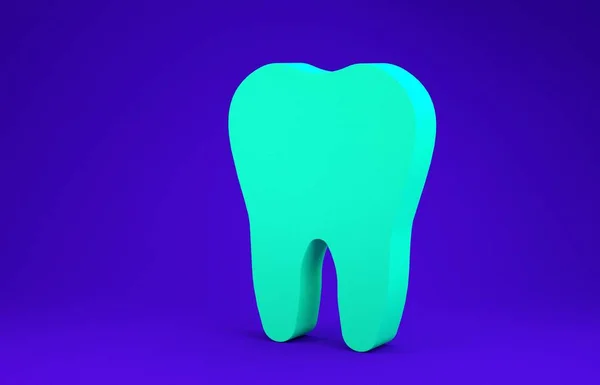 Green Tooth icon isolated on blue background. Tooth symbol for dentistry clinic or dentist medical center and toothpaste package. Minimalism concept. 3d illustration 3D render — Stock Photo, Image