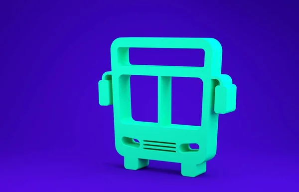 Πράσινο εικονίδιο λεωφορείου απομονωμένο σε μπλε φόντο. Σχέδιο μεταφοράς. Πινακίδα μεταφοράς με λεωφορείο. Τουρισμός ή σύμβολο δημόσιων οχημάτων. Μινιμαλιστική έννοια. 3D απεικόνιση 3d καθιστούν — Φωτογραφία Αρχείου