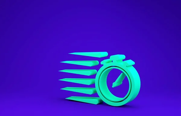 Icône chronomètre vert isolé sur fond bleu. Signe de minuterie. Signe du chronomètre. Concept de minimalisme. Illustration 3D rendu 3D — Photo