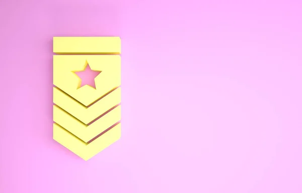 Sárga Chevron ikon elszigetelt rózsaszín háttérrel. Katonai jelvény. Minimalizmus koncepció. 3d illusztráció 3d render — Stock Fotó
