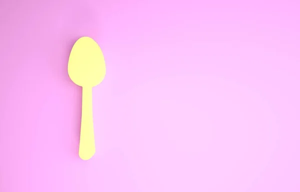 Yellow Spoon εικονίδιο απομονώνονται σε ροζ φόντο. Μαγειρικό σκεύος. Σημάδι για μαχαιροπίρουνα. Μινιμαλιστική έννοια. 3D απεικόνιση 3d καθιστούν — Φωτογραφία Αρχείου