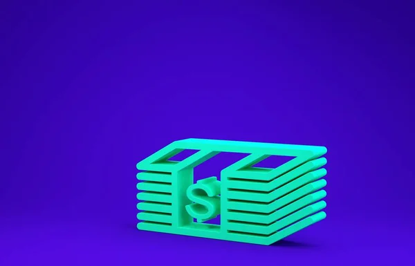 Green Paper geld Amerikaanse dollars cash icoon geïsoleerd op blauwe achtergrond. Geldbiljetten stapelen zich op met dollarpictogram. Wisselgeld. Minimalisme concept. 3d illustratie 3d renderen — Stockfoto