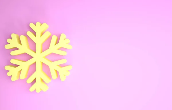 Sárga hópehely ikon elszigetelt rózsaszín háttérrel. Minimalizmus koncepció. 3d illusztráció 3D render — Stock Fotó