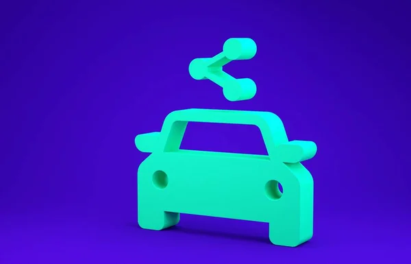 Grünes Carsharing-Symbol isoliert auf blauem Hintergrund. Carsharing-Schild. Transportvermietungskonzept. Minimalismus-Konzept. 3D Illustration 3D Renderer — Stockfoto