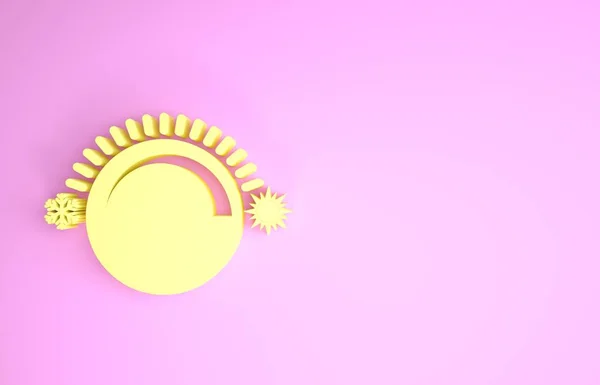 Ícone termostato amarelo isolado no fundo rosa. Controlo de temperatura. Conceito de minimalismo. 3D ilustração 3D render — Fotografia de Stock