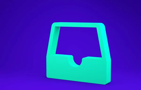 Icono de bandeja de entrada verde de redes sociales aislado sobre fondo azul. Elemento de red social, símbolo. Concepto minimalista. 3D ilustración 3D render —  Fotos de Stock