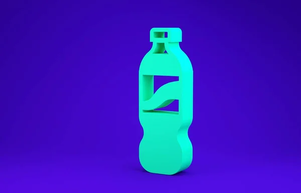 Botella verde icono de agua aislado sobre fondo azul. Signo de bebida de soda aqua. Concepto minimalista. 3D ilustración 3D render — Foto de Stock