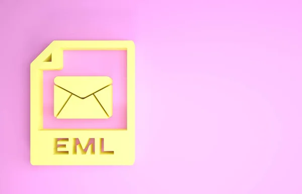 Gult EML-dokument. Ladda ner eml knapp ikon isolerad på rosa bakgrund. Eml filsymbol. Minimalistiskt koncept. 3D-illustration 3D-återgivning — Stockfoto