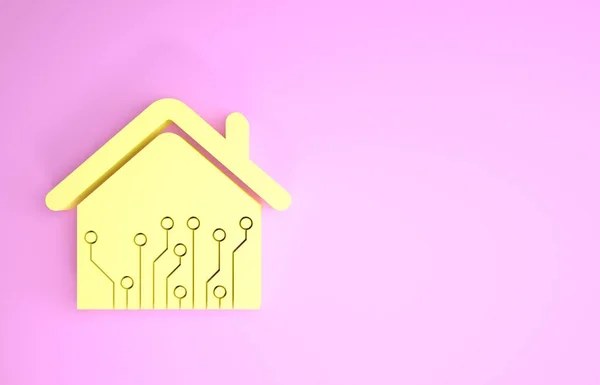 Gelbes Smart Home Symbol isoliert auf rosa Hintergrund. Fernbedienung. Minimalismus-Konzept. 3D Illustration 3D Renderer — Stockfoto