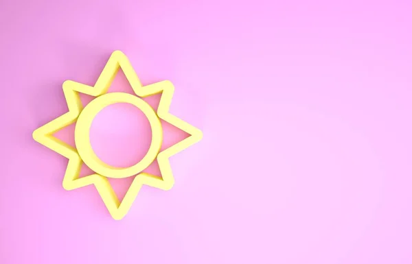 Yellow Sun icon isolated on pink background. Minimalism concept. 3d illustration 3D render — Stock Photo, Image