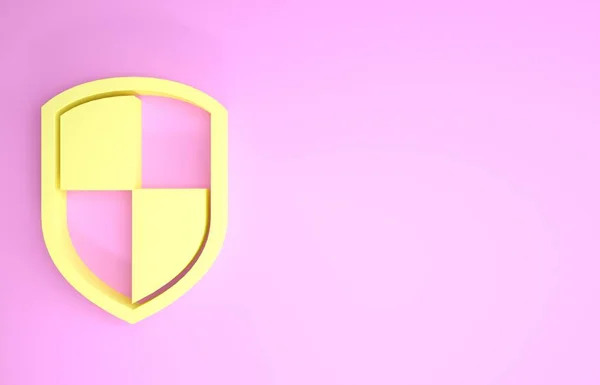 Gelbes Schild-Symbol isoliert auf rosa Hintergrund. Bewachungsschild. Minimalismus-Konzept. 3D Illustration 3D Renderer — Stockfoto